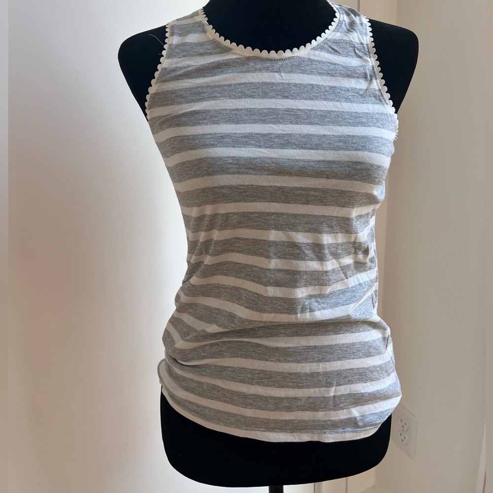 J. Crew White and Gray Scoop Neck Tank Top